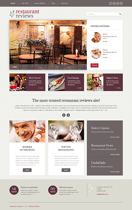 Kit Graphique #49230 Review Restaurant Wordpress 3.x - WordPress main photoshop screenshot