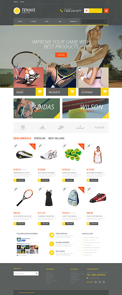 Kit Graphique #52123 Tennis Temps Prestashop Template - PrestaShop Main Page Screenshot