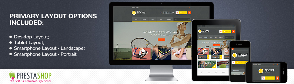Kit Graphique #52123 Tennis Temps Prestashop Template - Real Size Screenshot