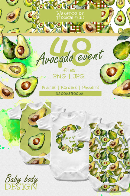 Kit Graphique #68089 Watercolor Avocado Divers Modles Web - Logo template Preview