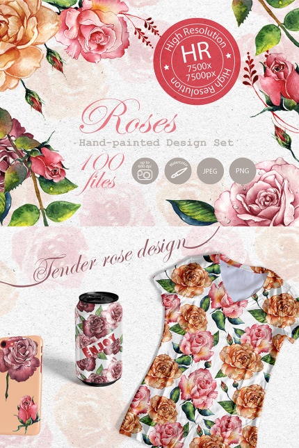 Kit Graphique #73874 Watercolor Rose Divers Modles Web - Logo template Preview