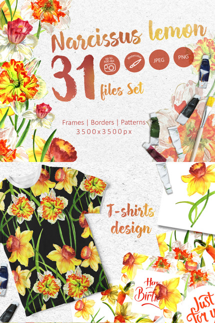 Kit Graphique #74059 Watercolor Narcissus Divers Modles Web - Logo template Preview