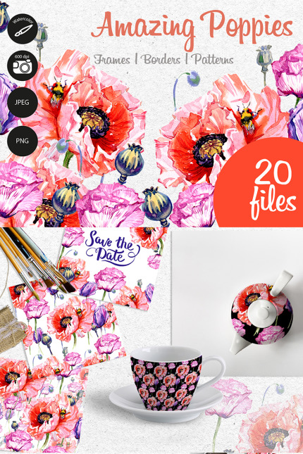 Kit Graphique #74060 Watercolor Poppy Divers Modles Web - Logo template Preview