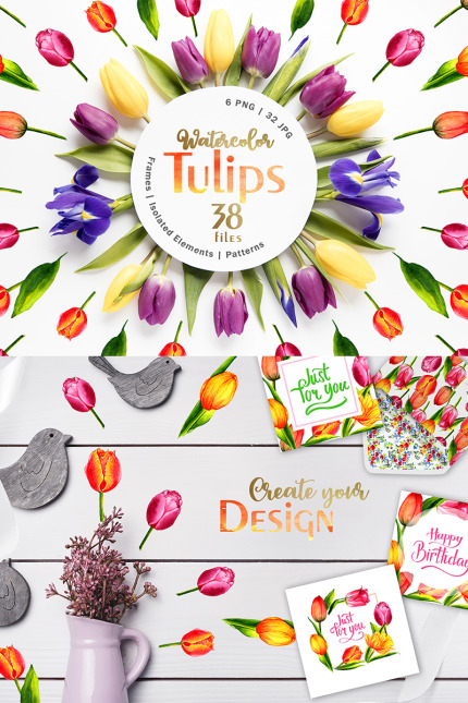 Kit Graphique #76232 Tulips Watercolor Divers Modles Web - Logo template Preview