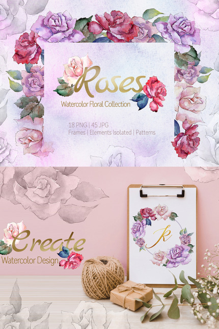 Kit Graphique #76317 Roses Watercolor Divers Modles Web - Logo template Preview