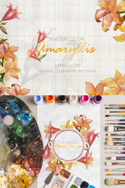 Kit Graphique #76406 Amaryllis Watercolor Divers Modles Web - Logo template Preview