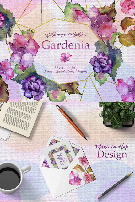 Kit Graphique #76410 Gardenia Watercolor Divers Modles Web - Logo template Preview