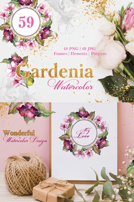 Kit Graphique #76435 Gardenia Watercolor Divers Modles Web - Logo template Preview