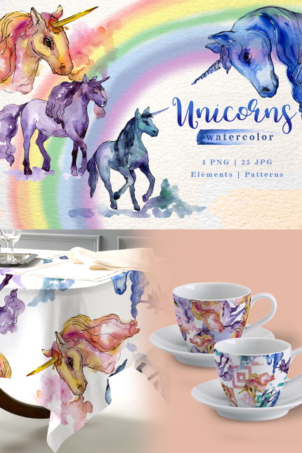 Kit Graphique #76552 Unicorn Watercolor Divers Modles Web - Logo template Preview