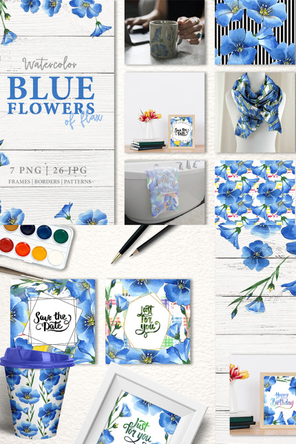 Kit Graphique #76556 Blue Flowers Divers Modles Web - Logo template Preview