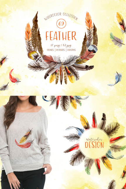 Kit Graphique #76611 Feather Watercolor Divers Modles Web - Logo template Preview