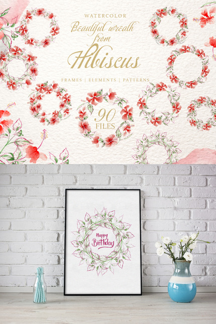 Kit Graphique #76709 Hibiscus Watercolor Divers Modles Web - Logo template Preview