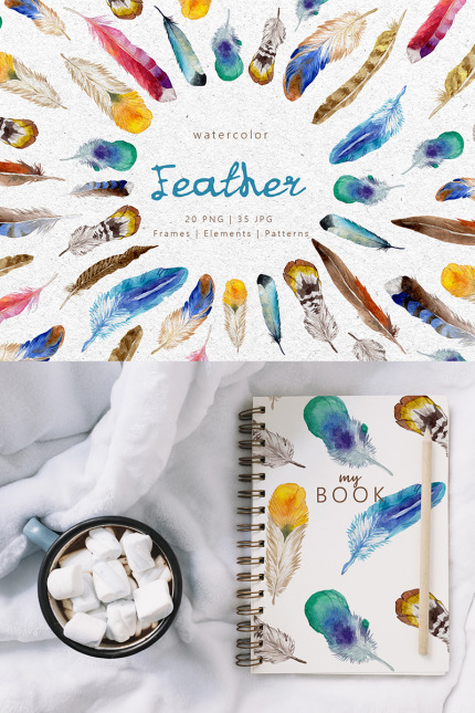 Kit Graphique #76721 Feather Watercolor Divers Modles Web - Logo template Preview