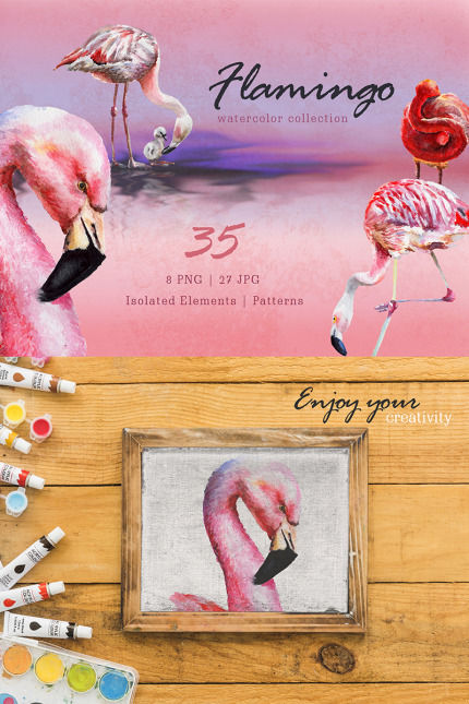 Kit Graphique #76757 Flamingo Watercolor Divers Modles Web - Logo template Preview