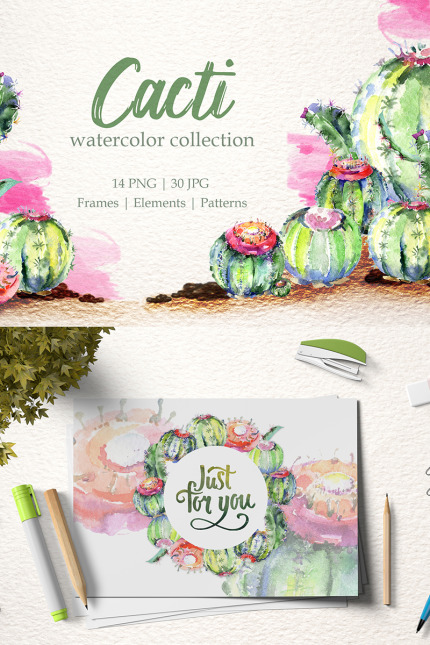 Kit Graphique #76782 Cacti Watercolor Divers Modles Web - Logo template Preview