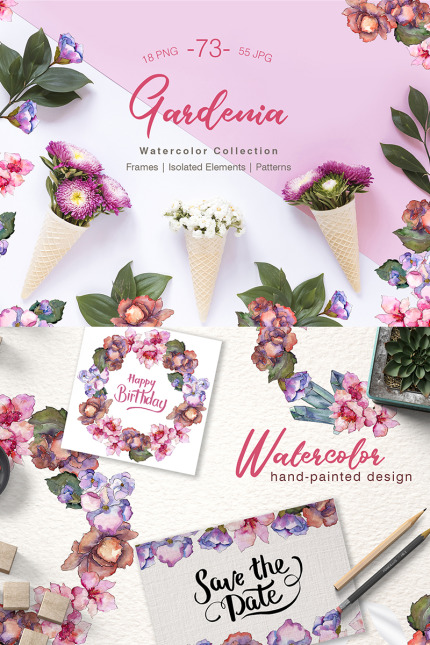 Kit Graphique #76783 Gardenia Watercolor Divers Modles Web - Logo template Preview