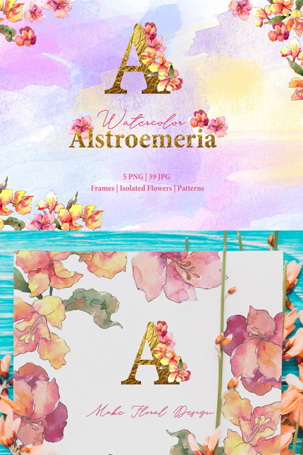 Kit Graphique #76800 Alstroemeria Watercolor Divers Modles Web - Logo template Preview