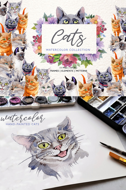 Kit Graphique #76858 Cats Watercolor Divers Modles Web - Logo template Preview