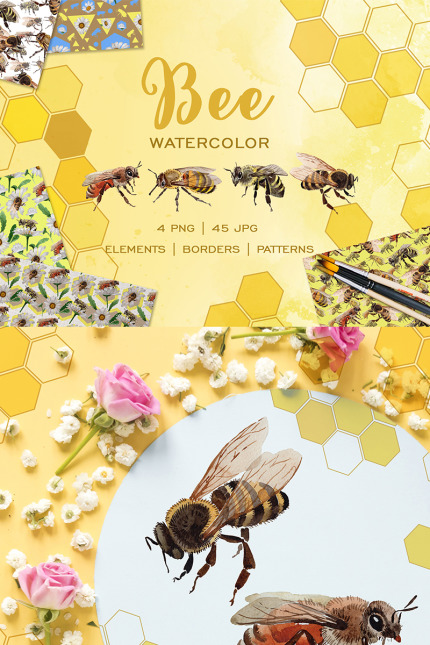 Kit Graphique #77946 Bee Watercolor Divers Modles Web - Logo template Preview